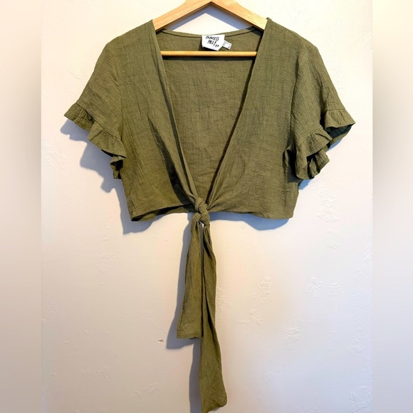 Princess Polly Honey Honey Olive Green Crossover Crop Top Size 6 Boho Vacation - Picture 2 of 13